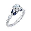 14K White Gold Round Diamond Engagement Ring with Sapphire (Semi-Mount)