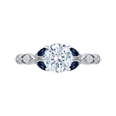 14K White Gold Round Diamond Engagement Ring with Sapphire (Semi-Mount)