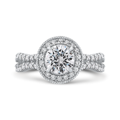Split Shank Round Diamond Halo Engagement Ring in 14K White Gold (Semi-Mount)