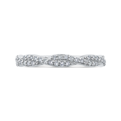 Round Diamond Crossover Wedding Band in 14K White Gold