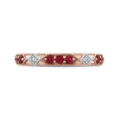 Round Diamond and Ruby Wedding Band in 14K Two Tone Gold
