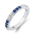 Round Diamond and Sapphire Wedding Band in 14K White Gold