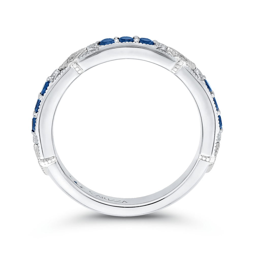 Round Diamond and Sapphire Wedding Band in 14K White Gold