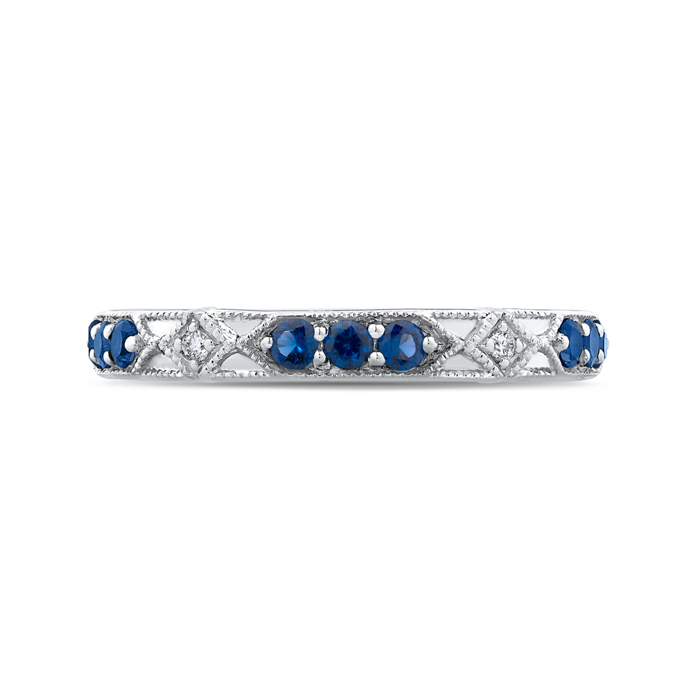Round Diamond and Sapphire Wedding Band in 14K White Gold