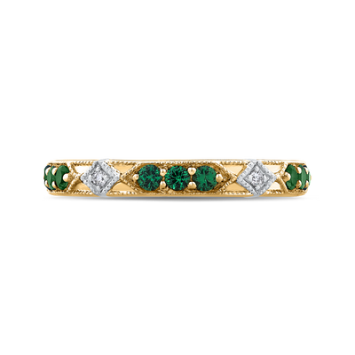 Round Diamond and Green Tsavorite Wedding Band in 14K Two Tone Gold