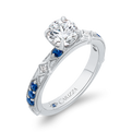 Round Diamond and Sapphire Engagement Ring in 14K White Gold (Semi-Mount)