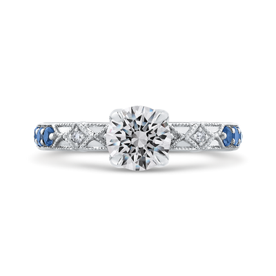Round Diamond and Sapphire Engagement Ring in 14K White Gold (Semi-Mount)