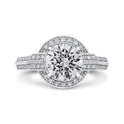 Round Diamond Cathedral Style Engagement Ring in 14K White Gold (Semi-Mount)