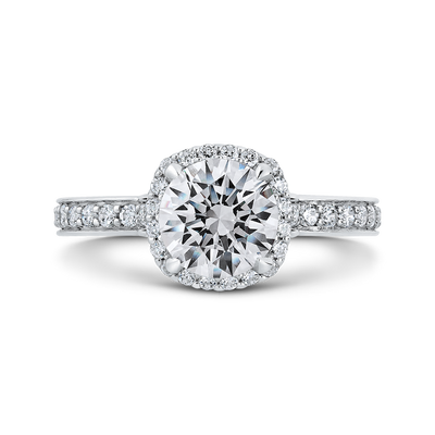 Round Diamond Halo Engagement Ring in 14K White Gold (Semi-Mount)