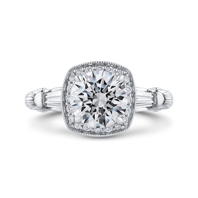 Round Diamond Halo Engagement Ring in 14K White Gold (Semi-Mount)