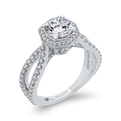 Split Shank Round Diamond Halo Engagement Ring in 14K White Gold (Semi-Mount)