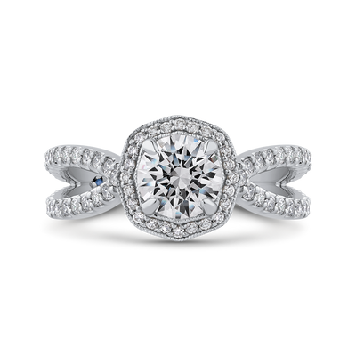 Split Shank Round Diamond Halo Engagement Ring in 14K White Gold (Semi-Mount)