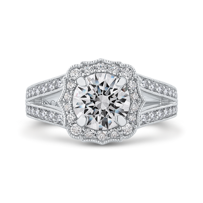 Split Shank Diamond Halo Engagement Ring in 14K White Gold (Semi-Mount)