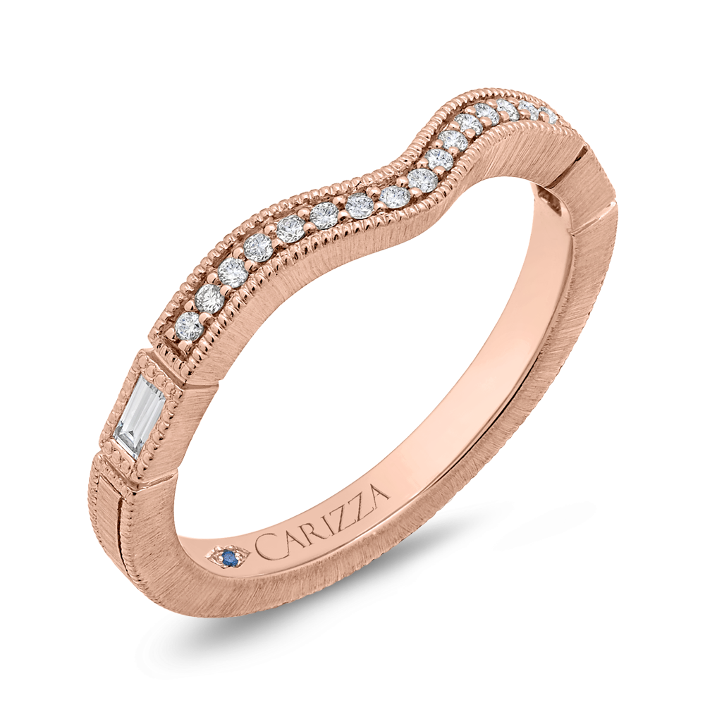 Round and Baguette Cut Diamond Wedding Band in 14K Rose Gold