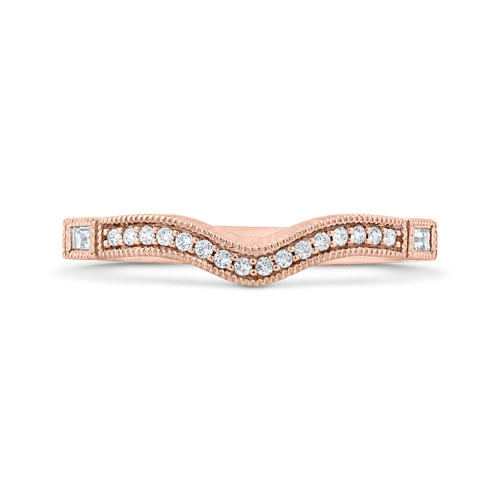 Round and Baguette Cut Diamond Wedding Band in 14K Rose Gold