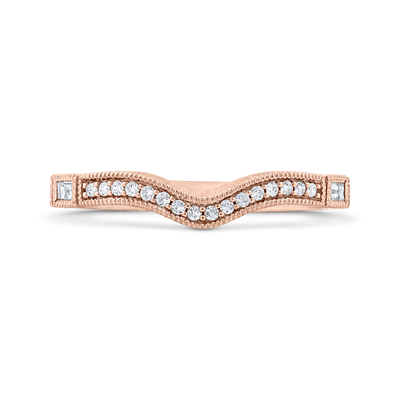 Round and Baguette Cut Diamond Wedding Band in 14K Rose Gold
