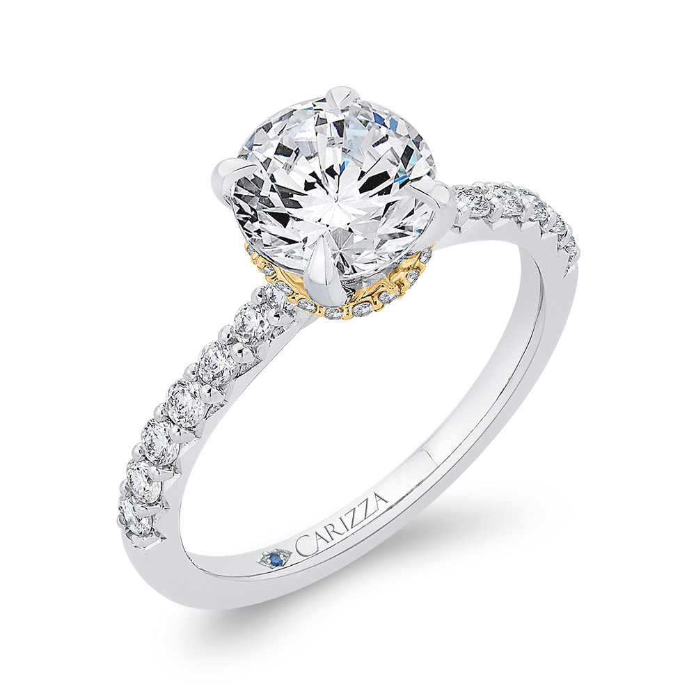 14K Two-Tone Gold Round Diamond Engagement Ring (Semi-Mount)