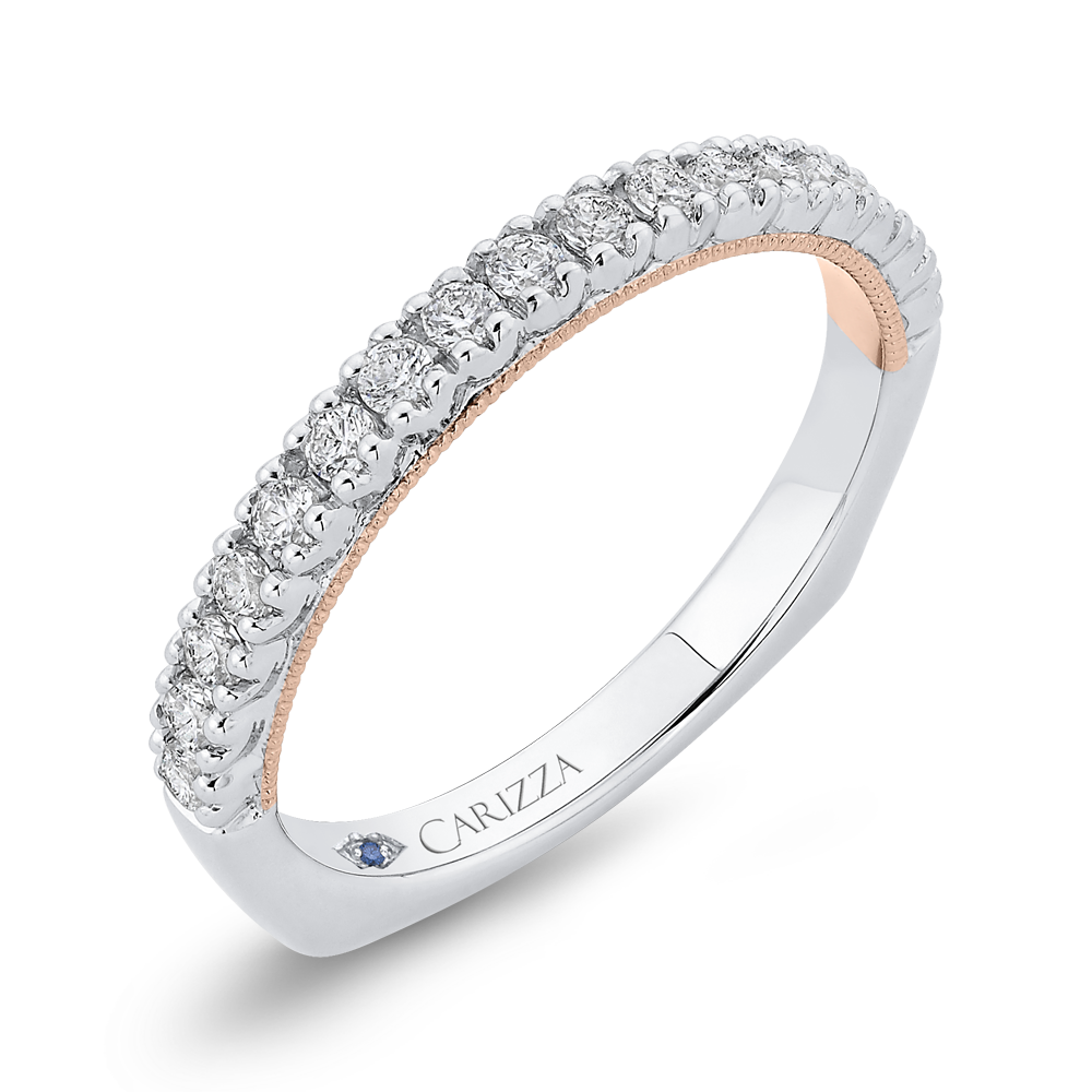 Euro Shank Round Diamond Half-Eternity Wedding Band in 14K Two Tone Gold