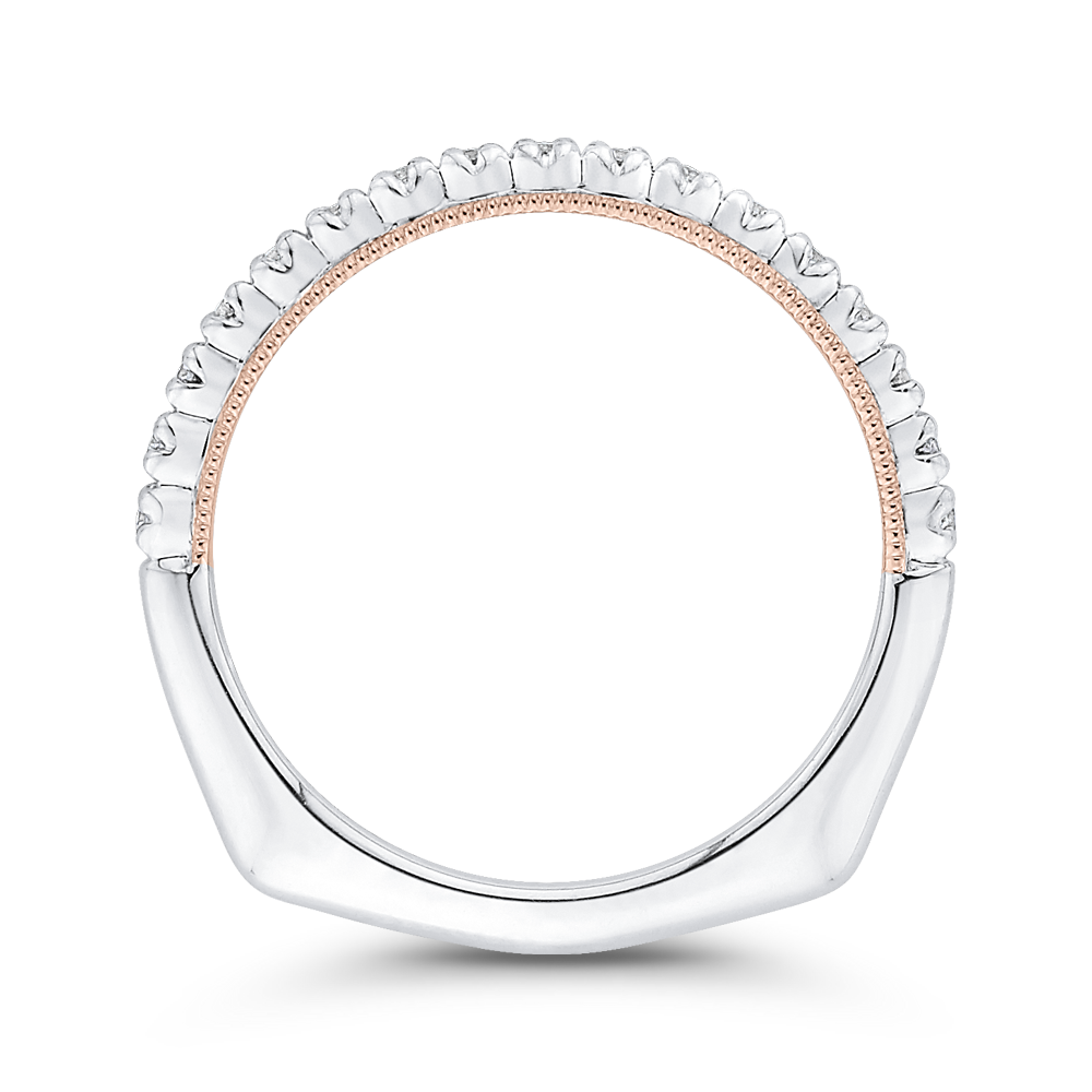 Euro Shank Round Diamond Half-Eternity Wedding Band in 14K Two Tone Gold