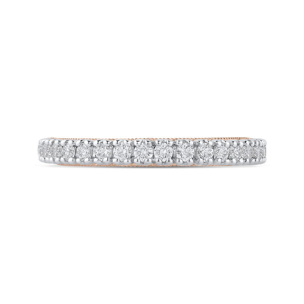 Euro Shank Round Diamond Half-Eternity Wedding Band in 14K Two Tone Gold