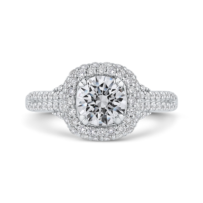 Round Diamond Halo Engagement Ring in 14K White Gold (Semi-Mount)