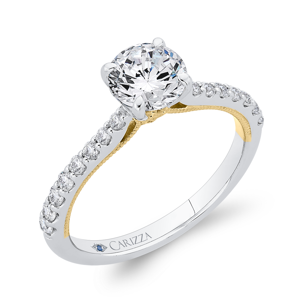 14K Two-Tone Gold Round Diamond Engagement Ring (Semi-Mount)