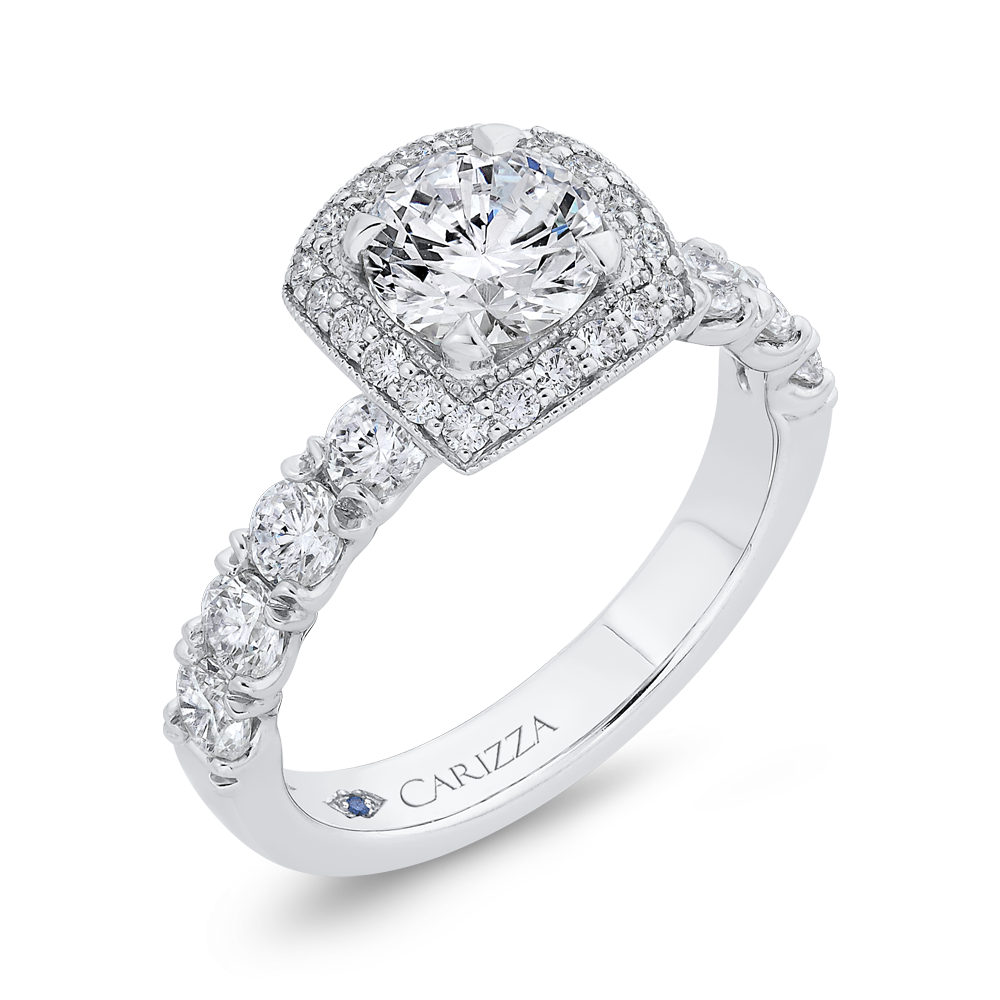 Round Diamond Halo Engagement Ring in 14K White Gold (Semi-Mount)