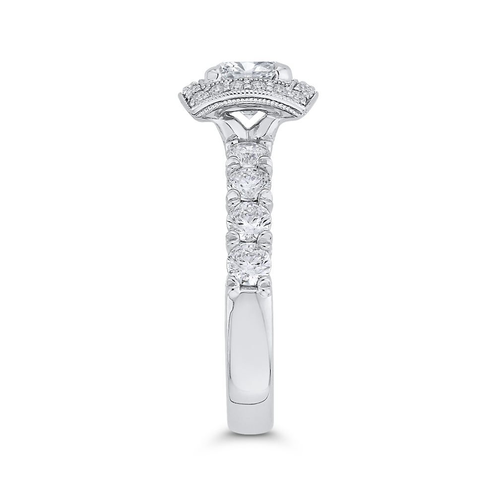 Round Diamond Halo Engagement Ring in 14K White Gold (Semi-Mount)