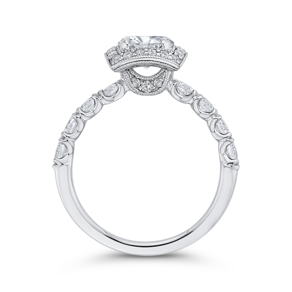 Round Diamond Halo Engagement Ring in 14K White Gold (Semi-Mount)