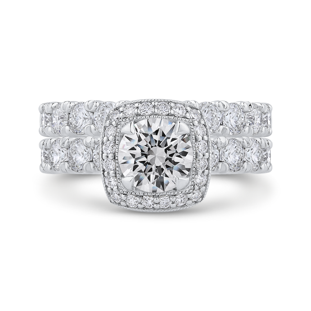 Round Diamond Halo Engagement Ring in 14K White Gold (Semi-Mount)