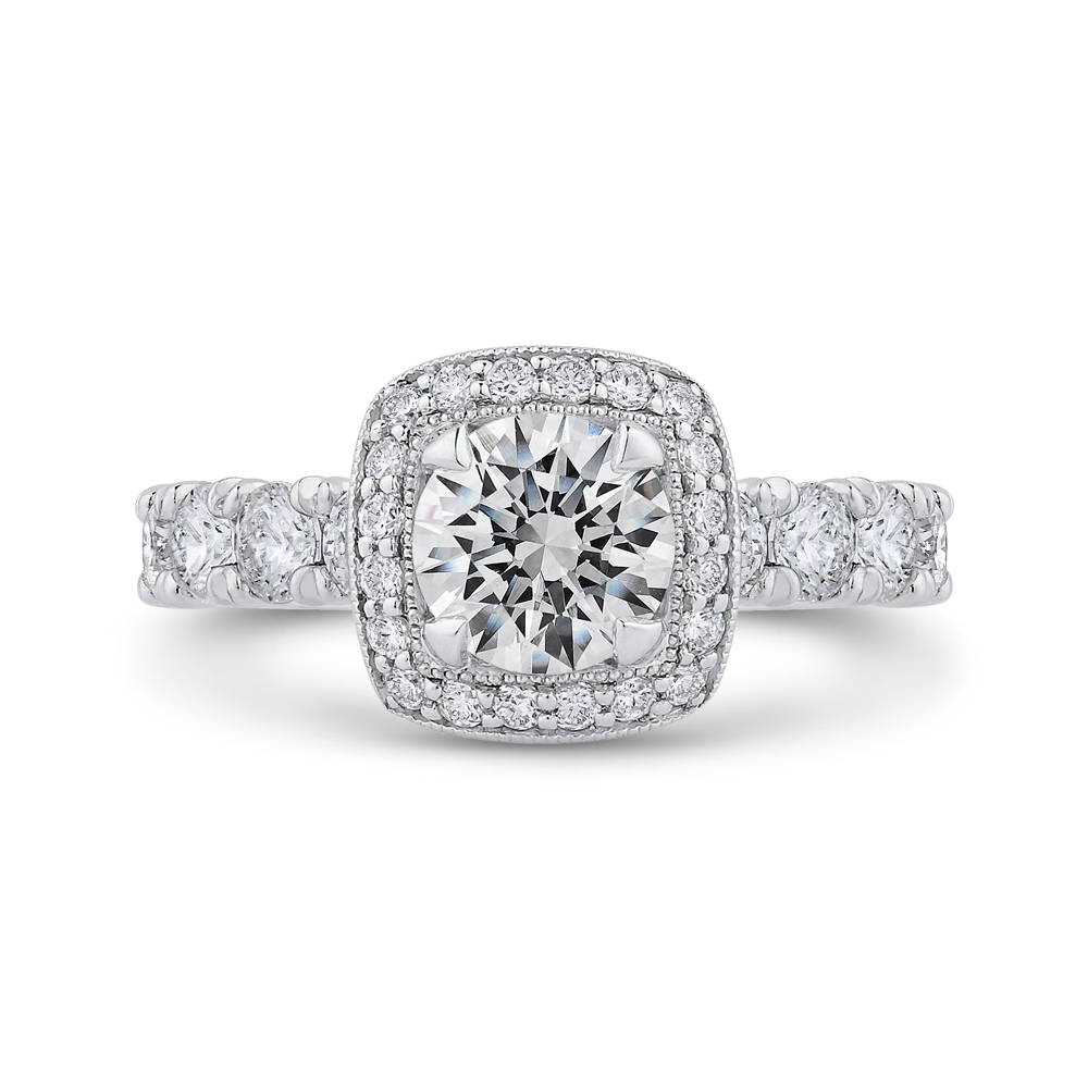 Round Diamond Halo Engagement Ring in 14K White Gold (Semi-Mount)