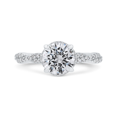 Round Diamond Crossover Shank Engagement Ring in 14K White Gold (Semi-Mount)