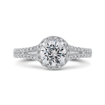 Split Shank Round Diamond Halo Engagement Ring in 14K White Gold (Semi-Mount)
