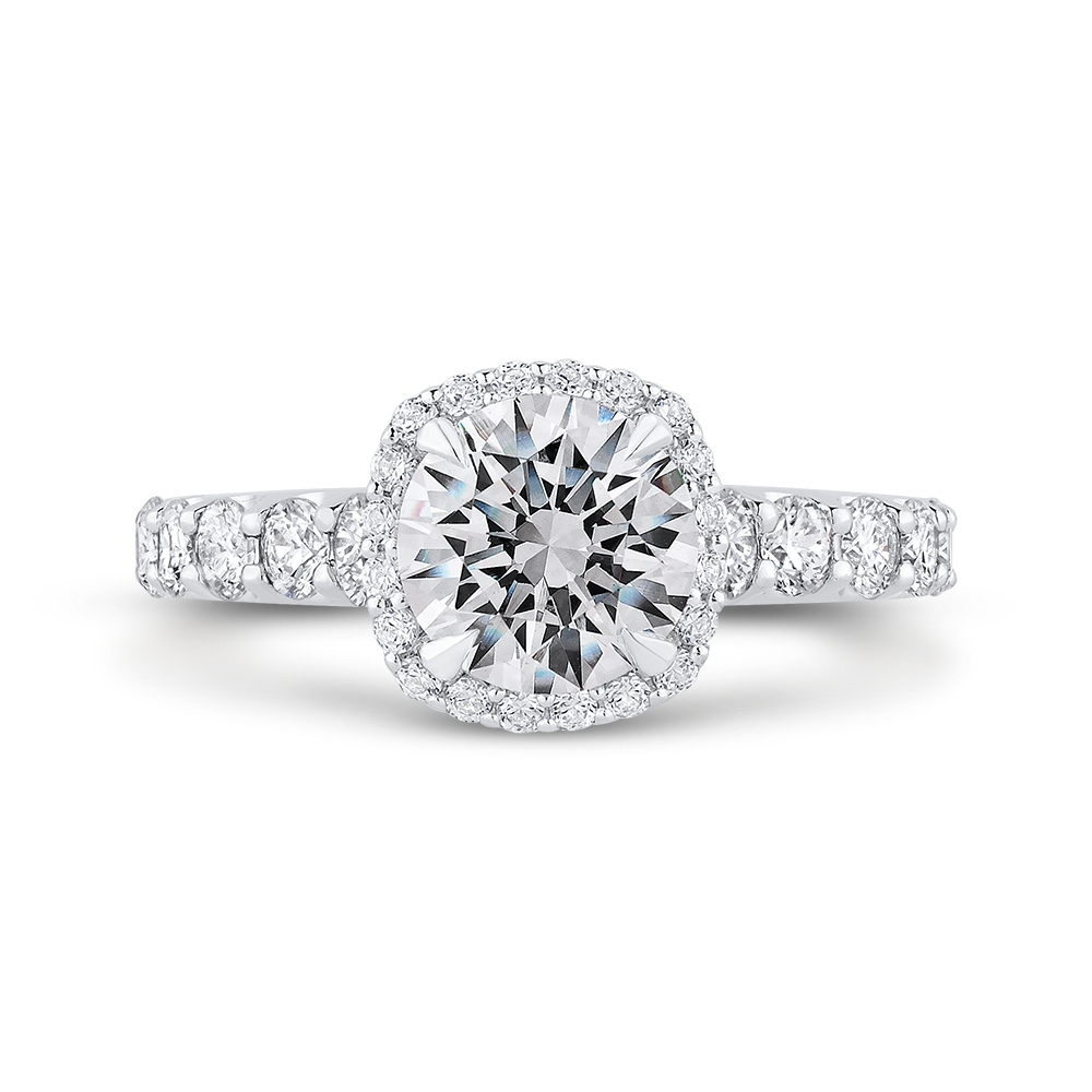 Round Diamond Halo Engagement Ring in 14K White Gold (Semi-Mount)