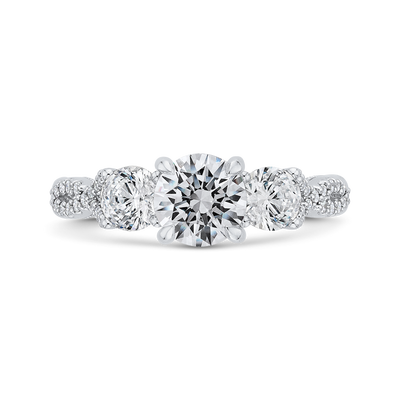 Three-Stone Engagement Ring with Round Diamond in 14K White Gold (Semi-Mount)