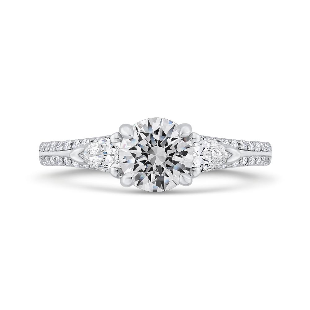 Euro Shank Round Diamond Three-Stone Plus Engagement Ring in 14K White Gold (Semi-Mount)