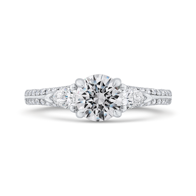 Euro Shank Round Diamond Three-Stone Plus Engagement Ring in 14K White Gold (Semi-Mount)