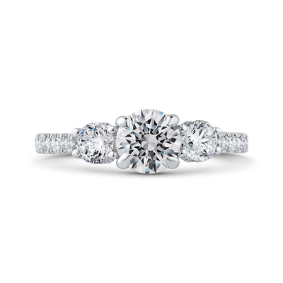 Round Diamond Three-Stone Plus Engagement Ring with Round Shank in 14K White Gold (Semi-Mount)