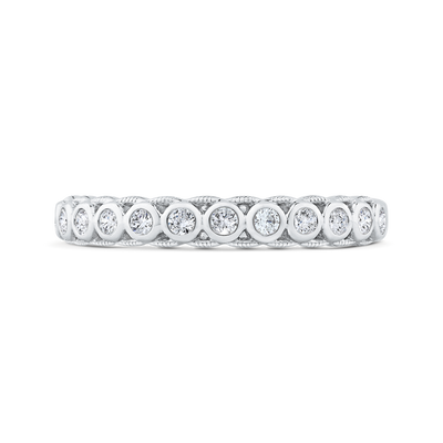 Bezel Set Diamond Wedding Band with Milgrain 14K White Gold