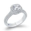 Three Row Round Diamond Double Halo Engagement Ring in 14K White Gold (Semi-Mount)