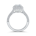 Three Row Round Diamond Double Halo Engagement Ring in 14K White Gold (Semi-Mount)