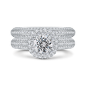 Three Row Round Diamond Double Halo Engagement Ring in 14K White Gold (Semi-Mount)