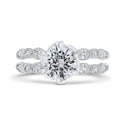 Split Shank Bezel Set Round Diamond Split Shank Engagement Ring with Milgrain 14K White Gold (Semi-Mount)