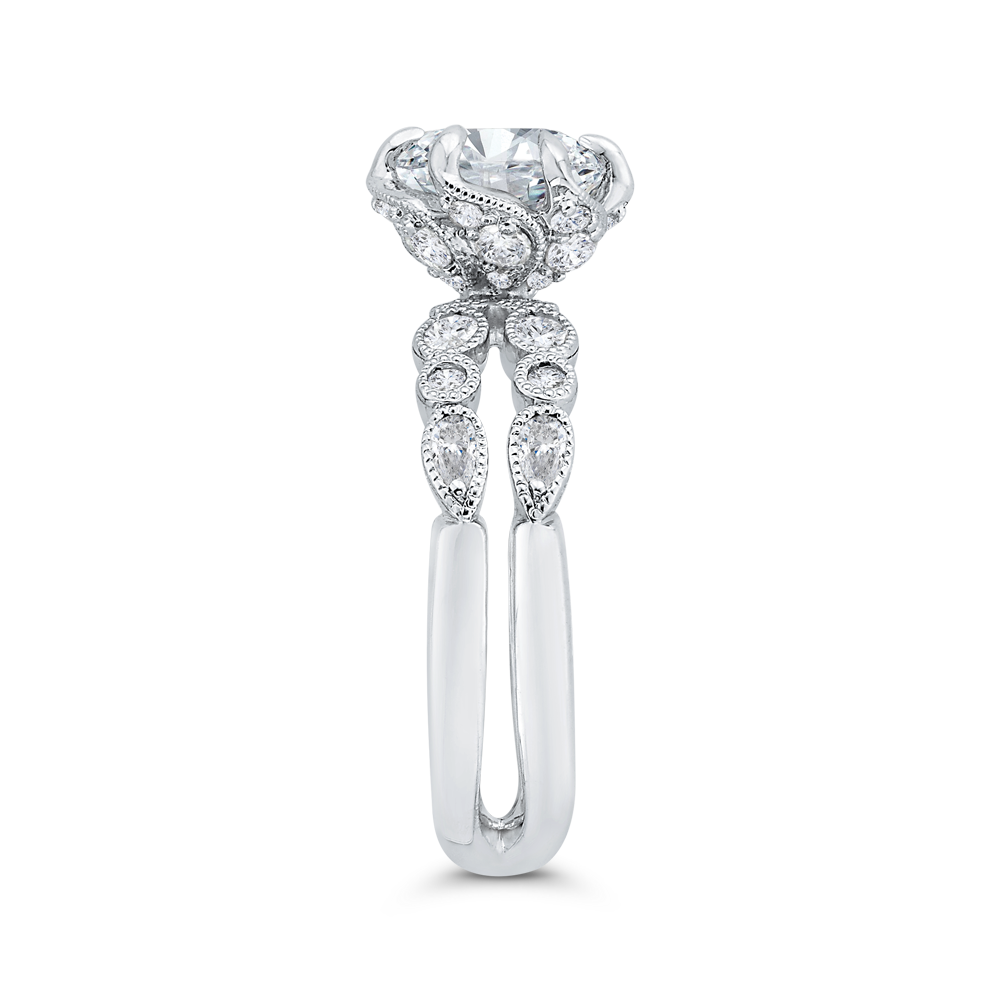 Split Shank Bezel Set Round Diamond Split Shank Engagement Ring with Milgrain 14K White Gold (Semi-Mount)