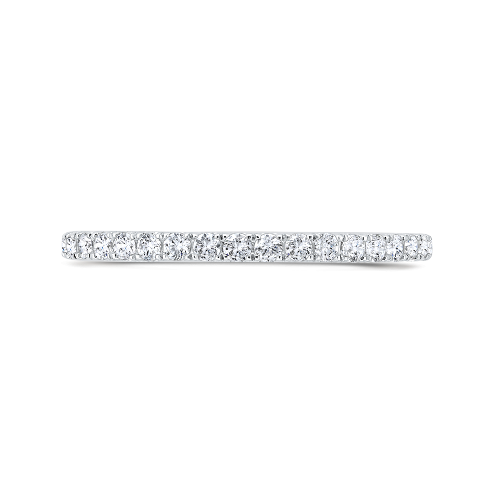 Half Run Diamond Wedding Band with Milgrain 14K White Gold