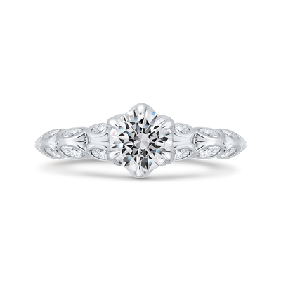 Bezel Set Double Row Round Diamond Engagement Ring in 14K White Gold (Semi-Mount)