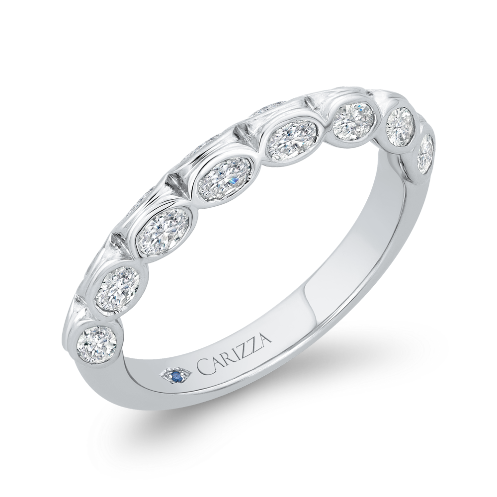 Bezel Set Double Row Diamond Wedding Band in 14K White Gold