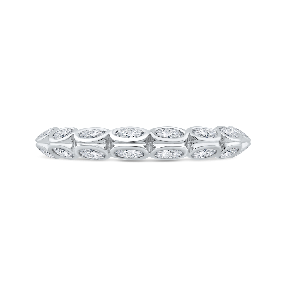 Bezel Set Double Row Diamond Wedding Band in 14K White Gold