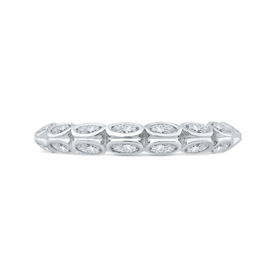 Bezel Set Double Row Diamond Wedding Band in 14K White Gold