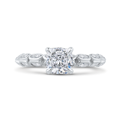 Bezel Set Double Row Cushion Cut Diamond Engagement Ring in 14K White Gold (Semi-Mount)